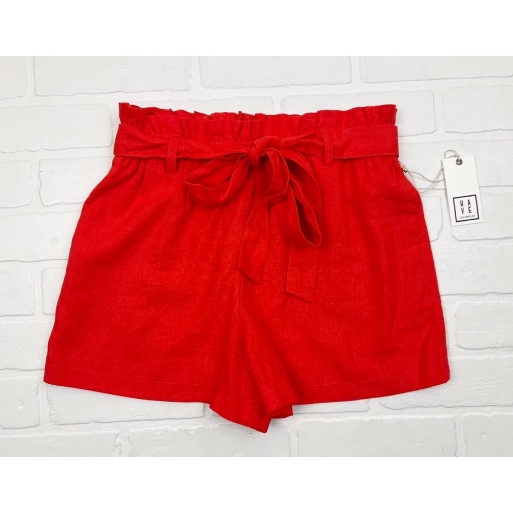 NWT Have Los Angeles Linen Blend Paperbag Waist High Rise Belted Shorts Small